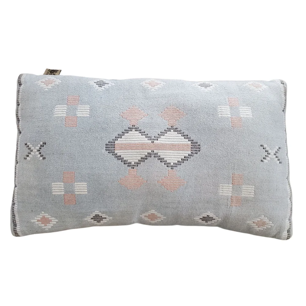 Devi Designs Pillow Farmhouse Beige Blue Geometric Design 26x15 Light Dirt Mark